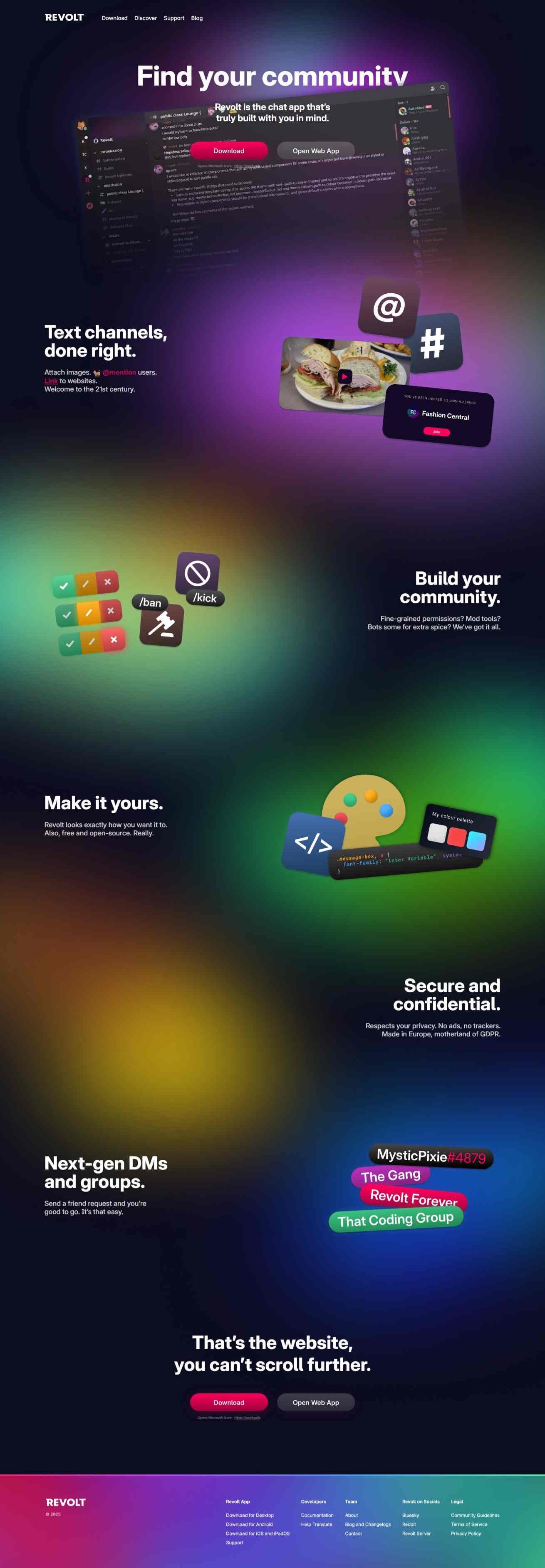 Full page screenshot of the new Revolt marketing website