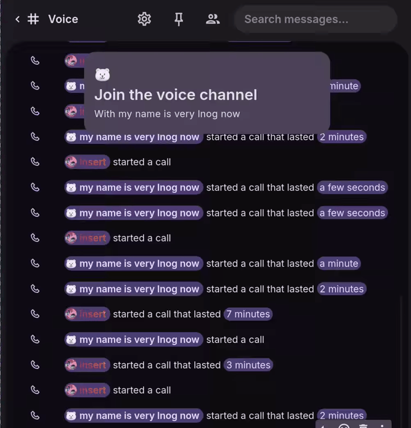 Screenshot showing joining and leaving a call