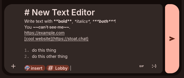 Screenshot showing the new text editor